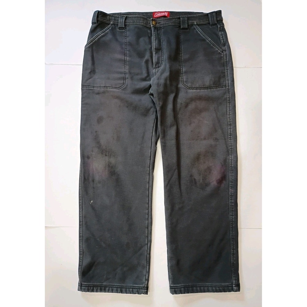 Coleman Fleeced Lined Jeans Mens 40x32 (40x30) Faded Black Utility Workwear Camp